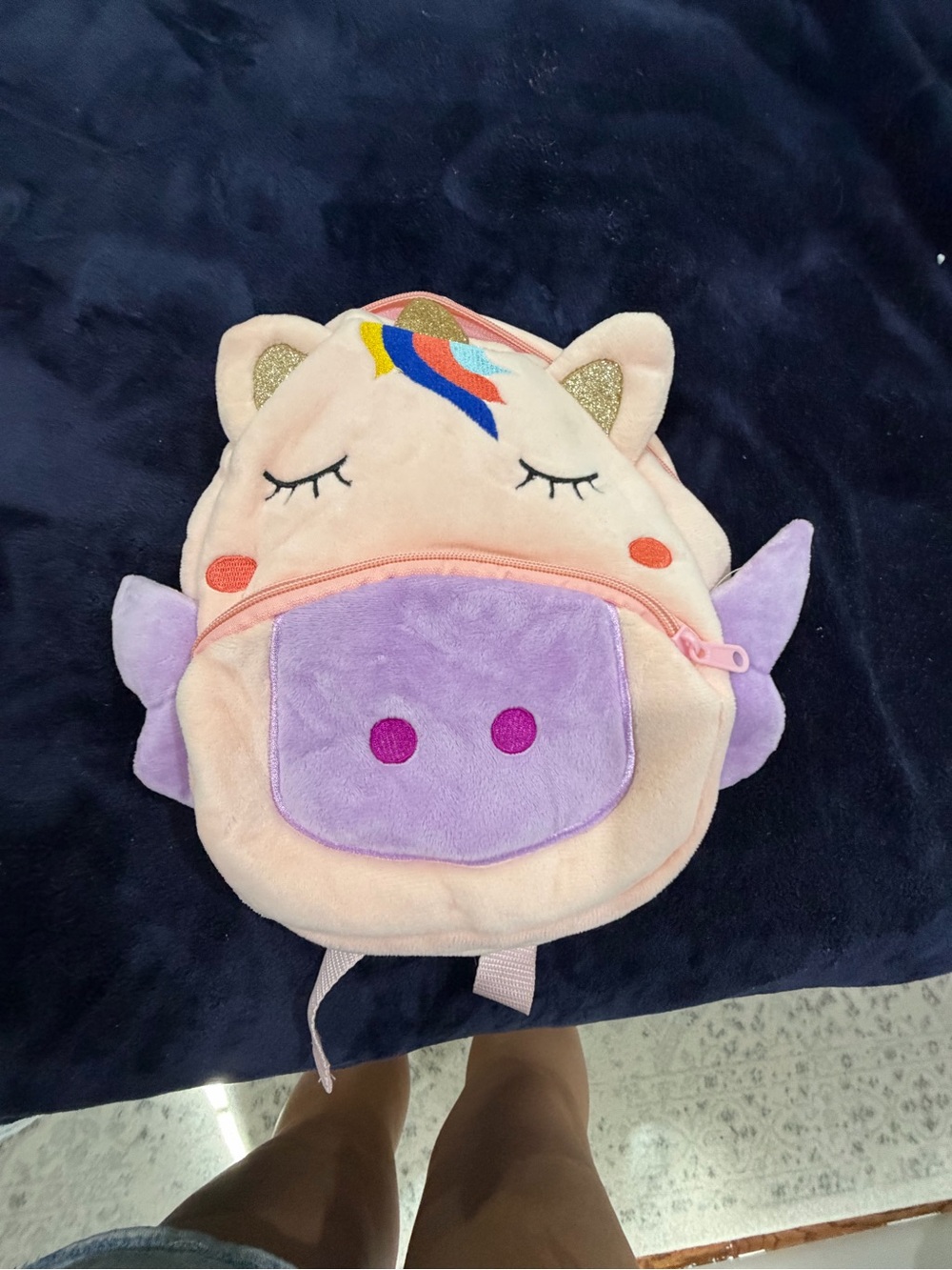 Plush Pink Unicorn Kids Backpack with Purple Pocket